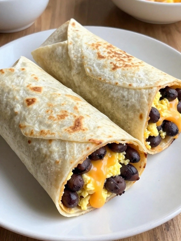 Cheesy Black Bean Breakfast Burritos