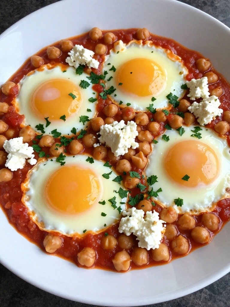 Shakshuka-Style Eggs with Chickpeas and Feta