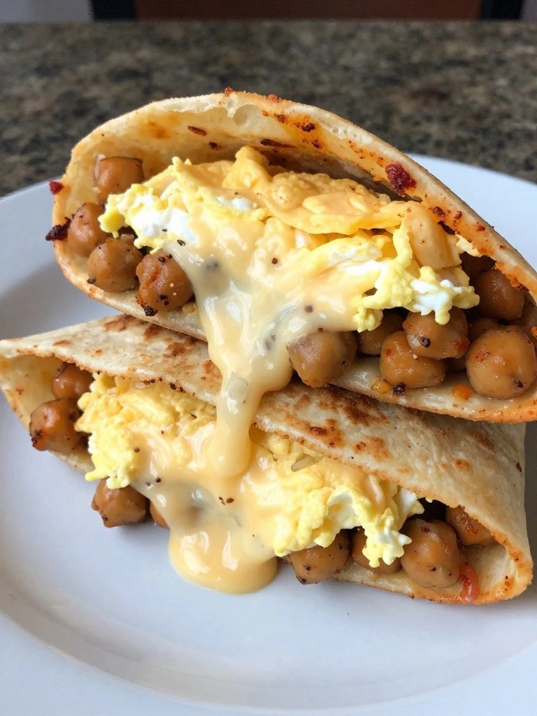 Spicy Chickpea Breakfast Quesadillas with Pepper Jack