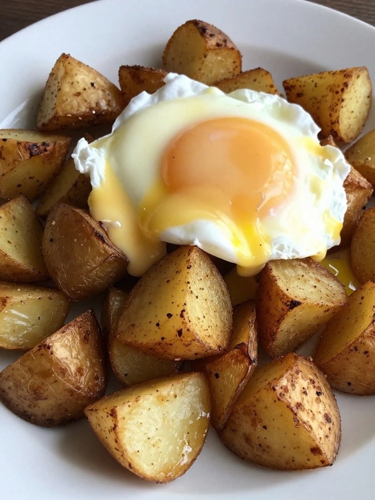 Air Fryer Crispy Breakfast Potatoes with Poached Eggs and Hollandaise