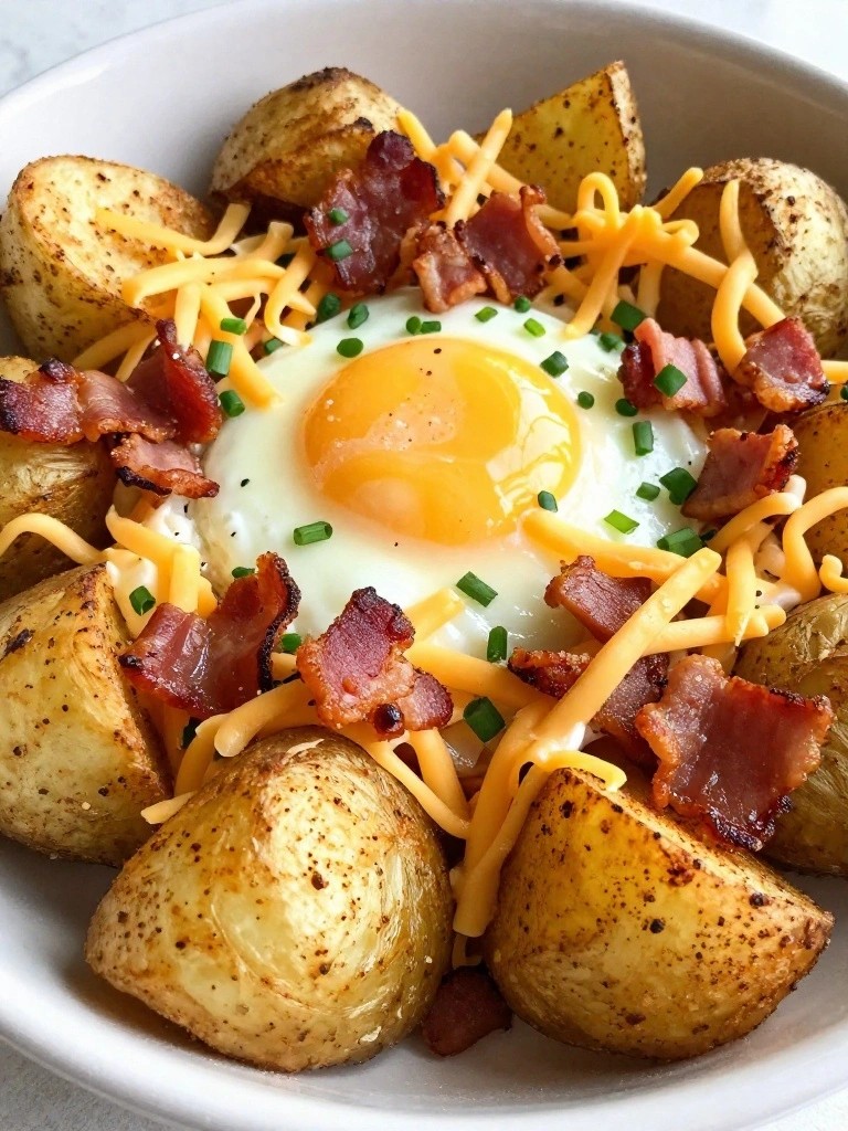 Cheesy Bacon and Chive Air Fryer Potato Breakfast Bowls