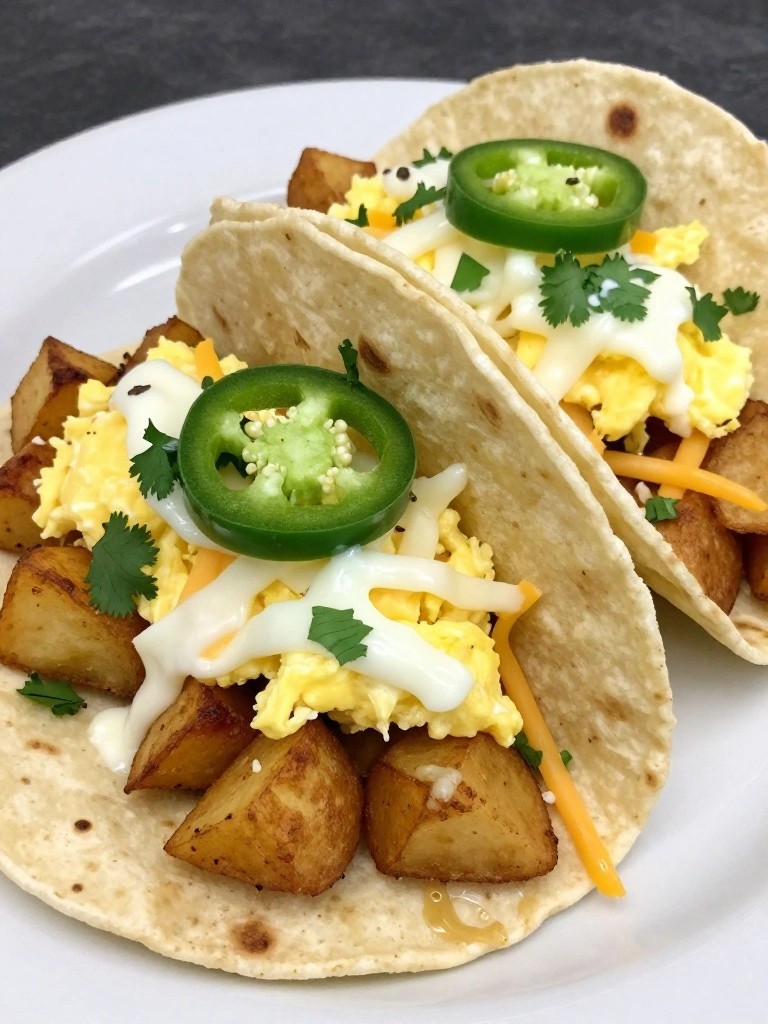 Spicy Jalapeño and Pepper Jack Air Fryer Potato Breakfast Tacos