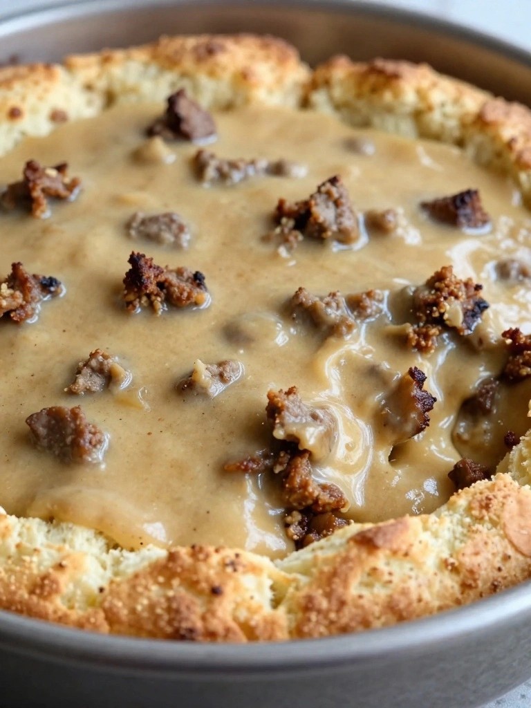 Sheet Pan Biscuits and Sausage Gravy Casserole