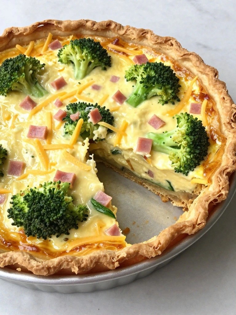 Sheet Pan Broccoli Cheddar Quiche with Ham