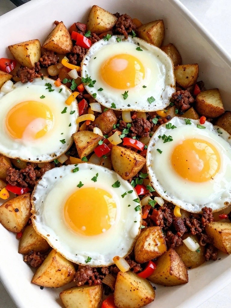 Sheet Pan Chorizo Potato Hash with Sunny-Side Eggs