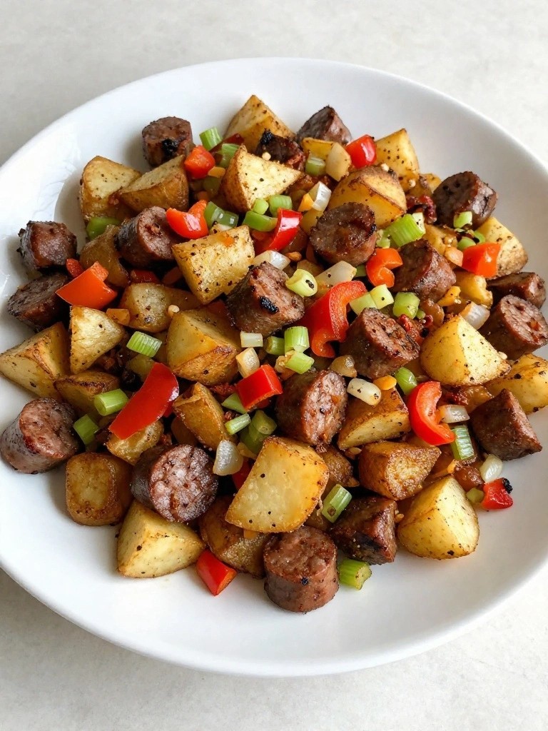 Cajun Andouille Sausage Potato Hash with Celery and Onions