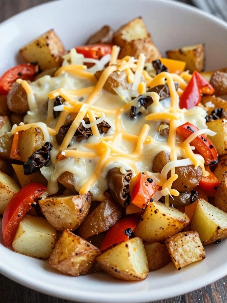 Cheesy Pepper Jack Potato Hash with Hatch Chiles