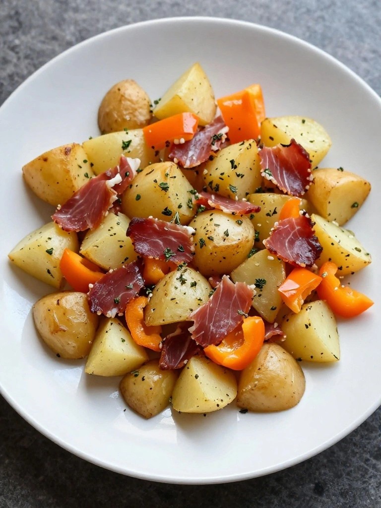 Herbed Prosciutto and Orange Pepper Potato Hash