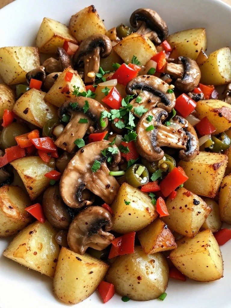 Mushroom and Green Chile Vegetarian Potato Hash