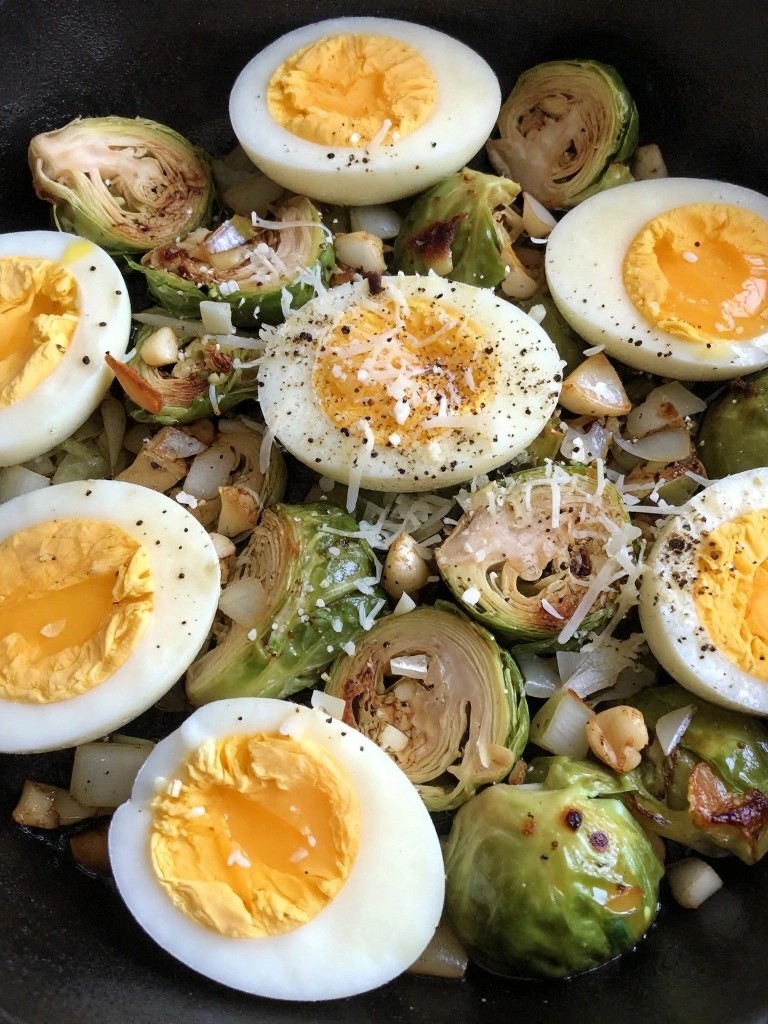 Brussels Sprout Parmesan Egg Skillet