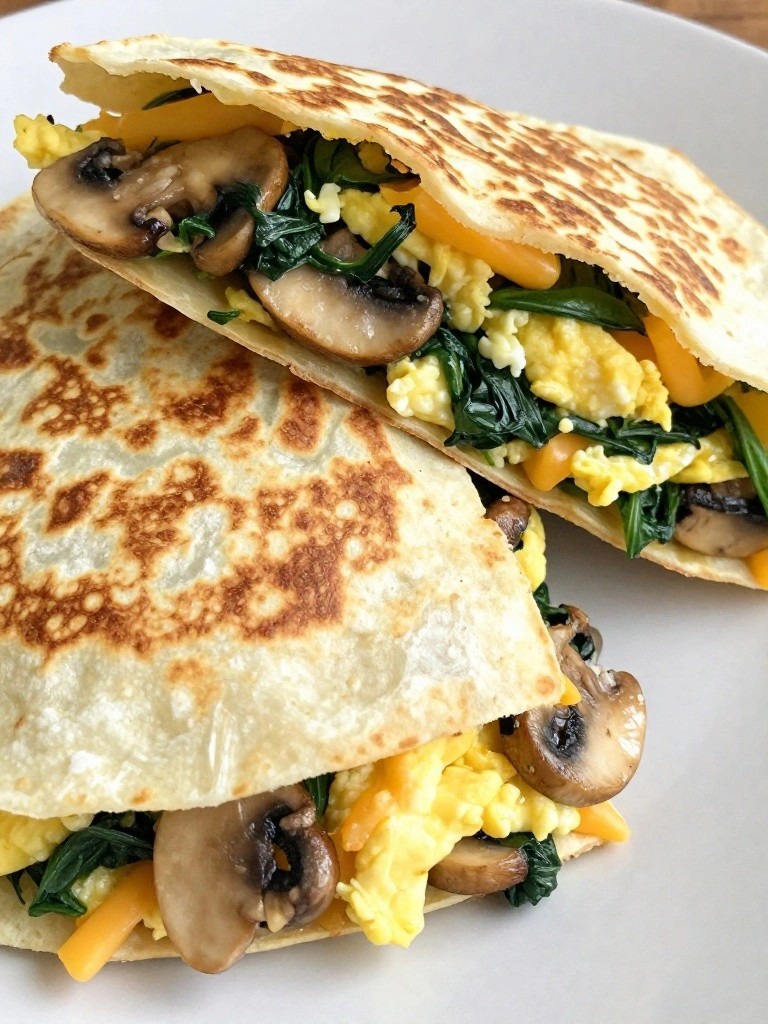 Mushroom Spinach Breakfast Quesadilla