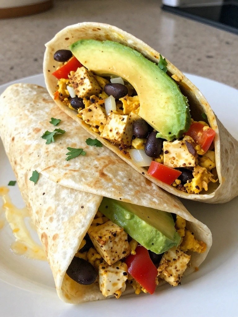 Tofu Scramble Breakfast Burritos with Black Beans and Avocado
