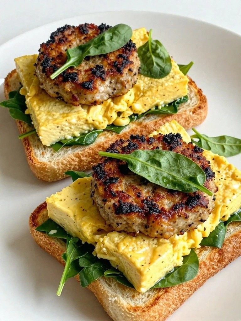 Tofu Scramble Breakfast Sandwiches with Vegan Sausage Patties