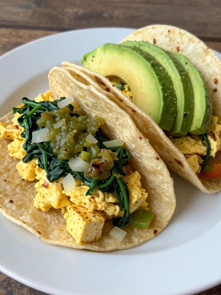 Tofu Scramble Breakfast Tacos with Roasted Salsa Verde