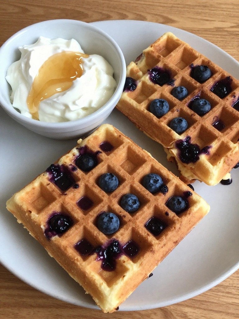 Mini Blueberry Waffles with Yogurt Dip