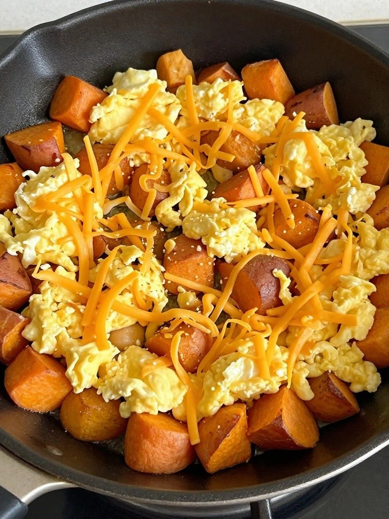 Sweet Potato Hash with Scrambled Eggs