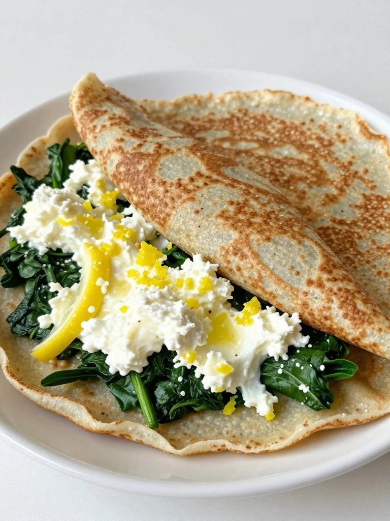 Buckwheat Crepes with Spinach, Ricotta, and Lemon