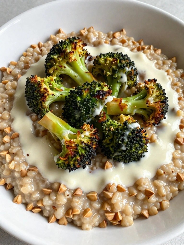 Buckwheat Porridge with Roasted Broccoli and Tahini Drizzle