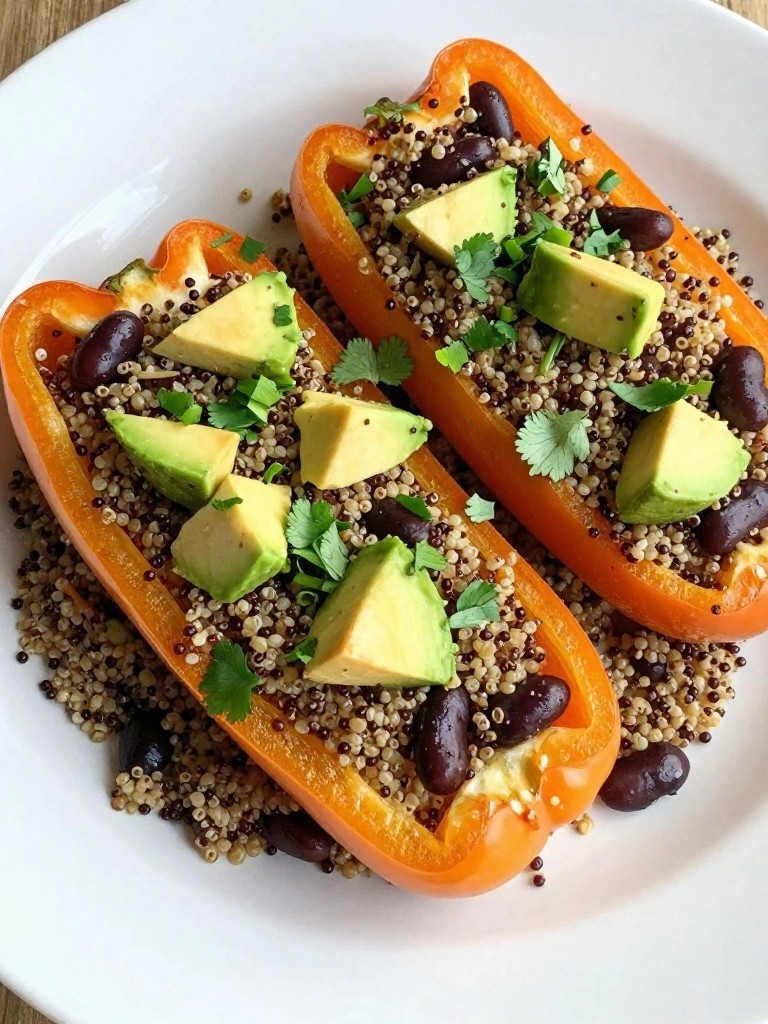 Quinoa-Stuffed Bell Peppers with Black Beans and Avocado