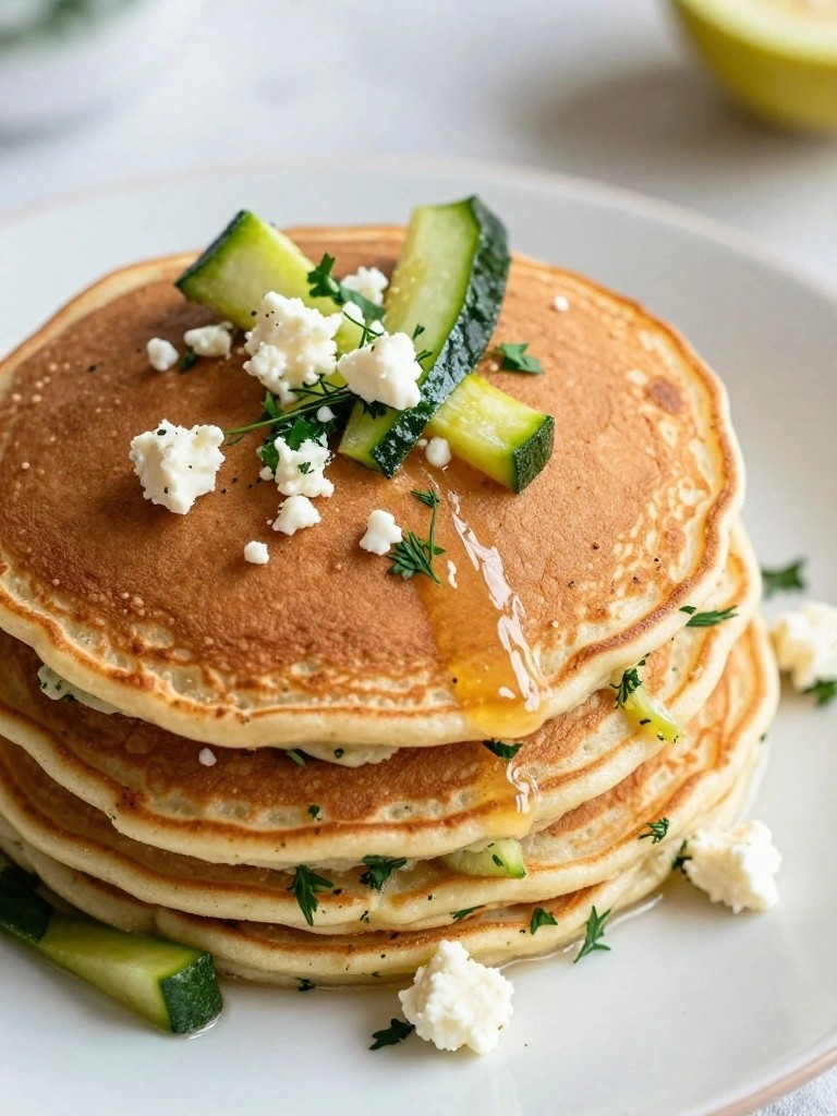 Whole Wheat Savory Pancakes with Zucchini, Feta, and Herbs