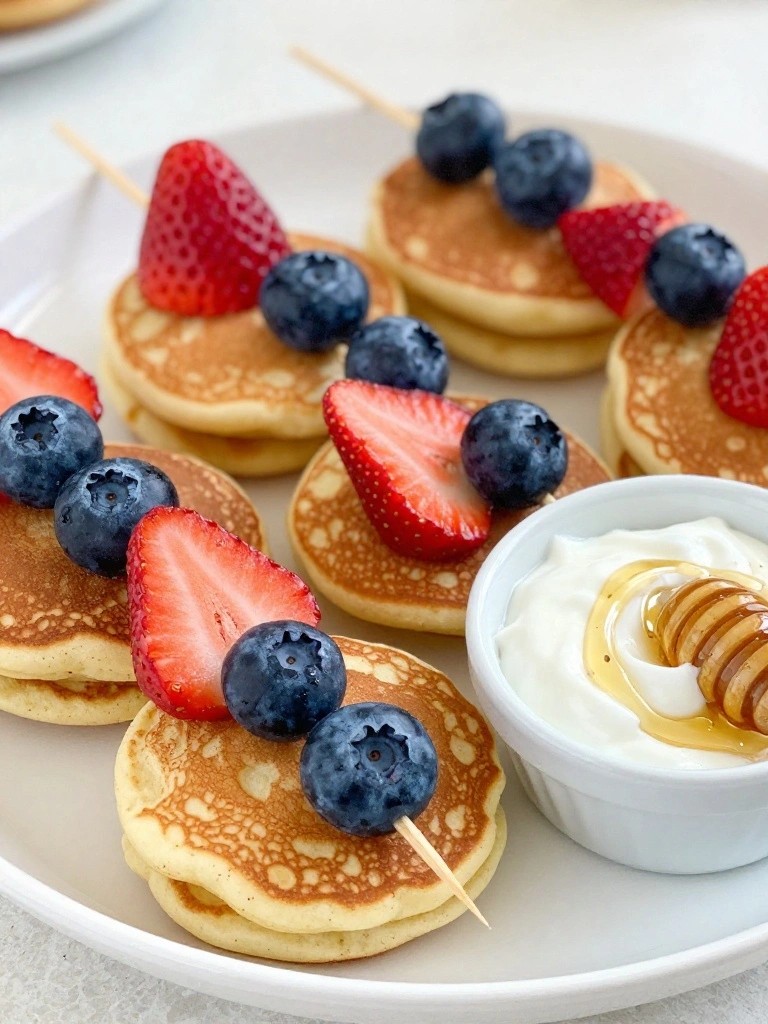 Berry Pancake Skewers with Yogurt Dip