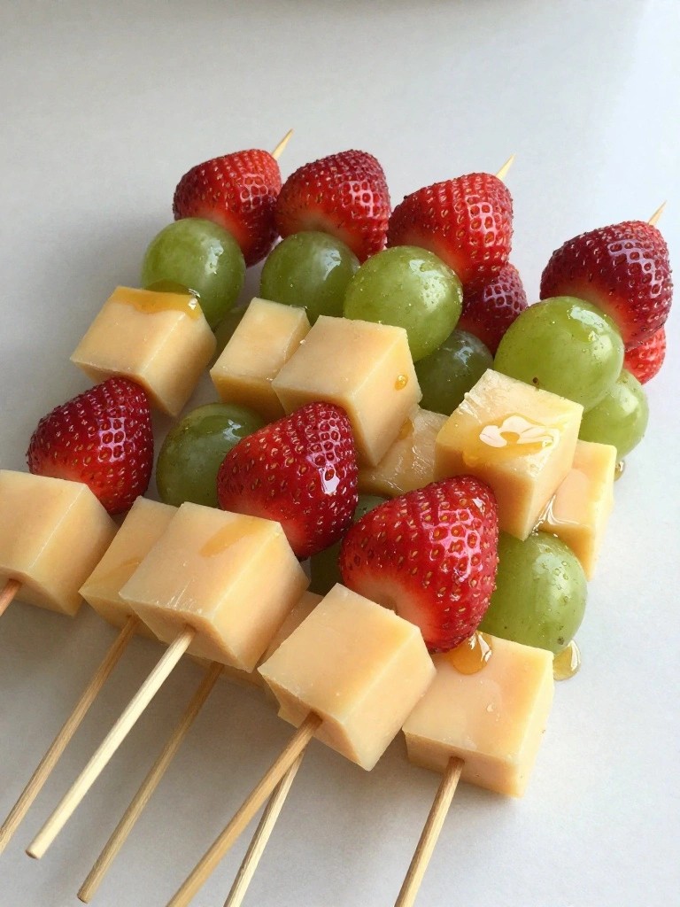 Fruit and Cheese Kabobs with Honey