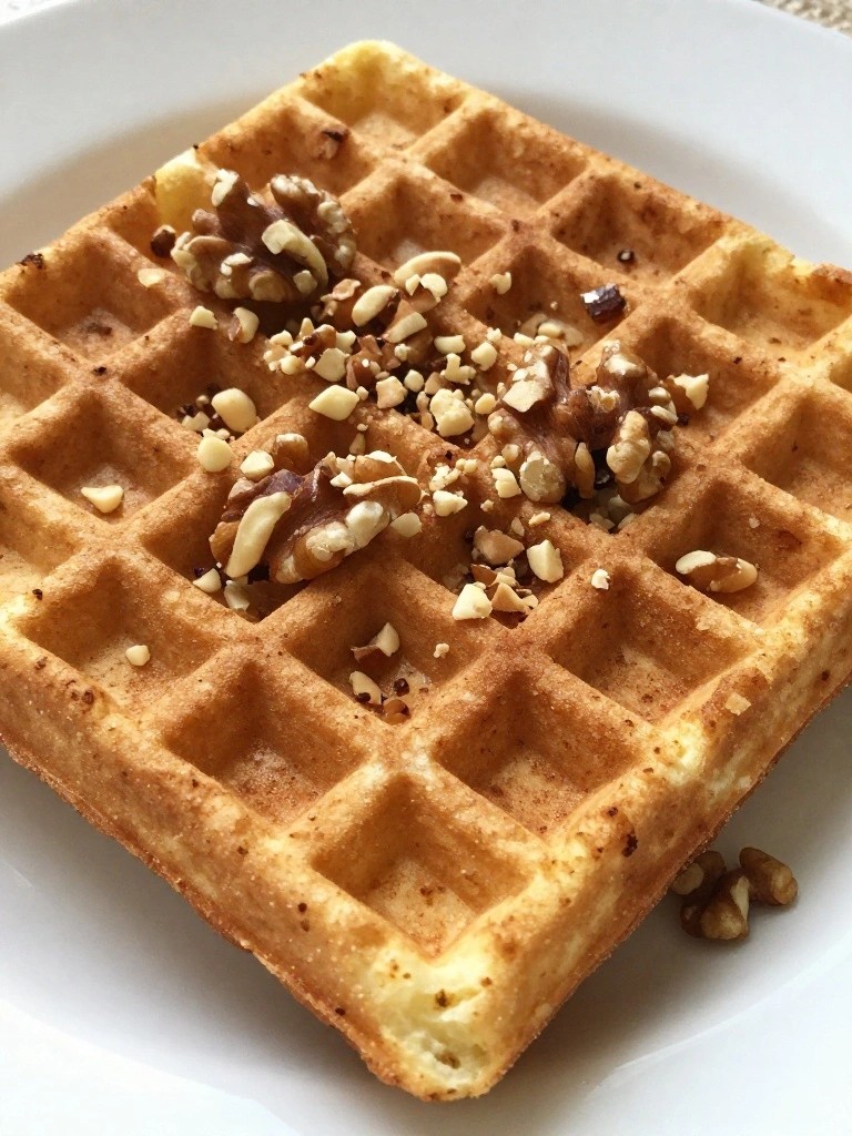 Apple Cinnamon Cottage Cheese Waffles with Walnuts