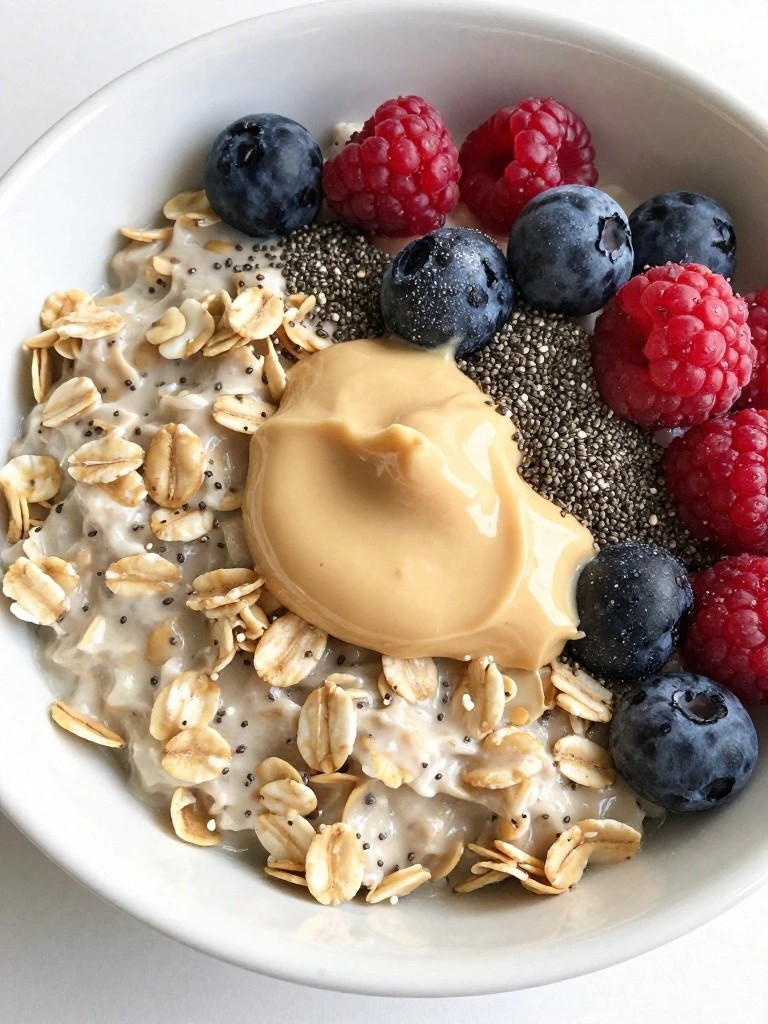 Berry Protein Overnight Oats with Almond Butter