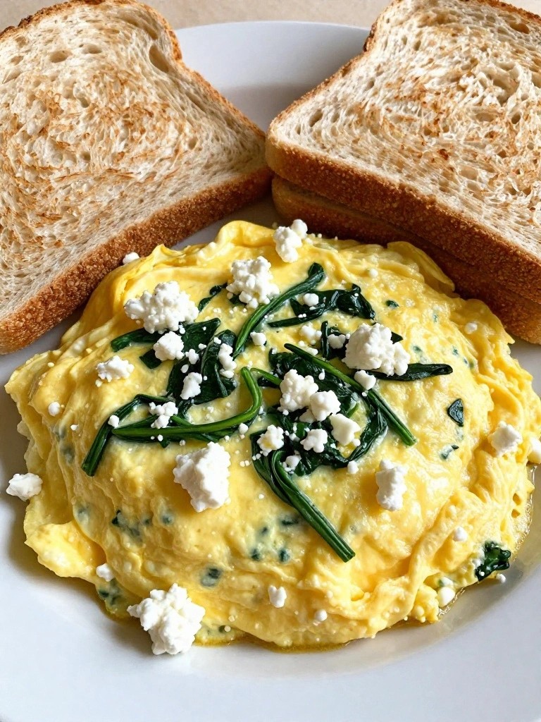 Egg White Spinach Feta Omelette with Whole Grain Toast