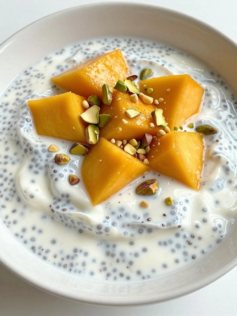 Greek Yogurt Chia Pudding with Mango and Pistachios