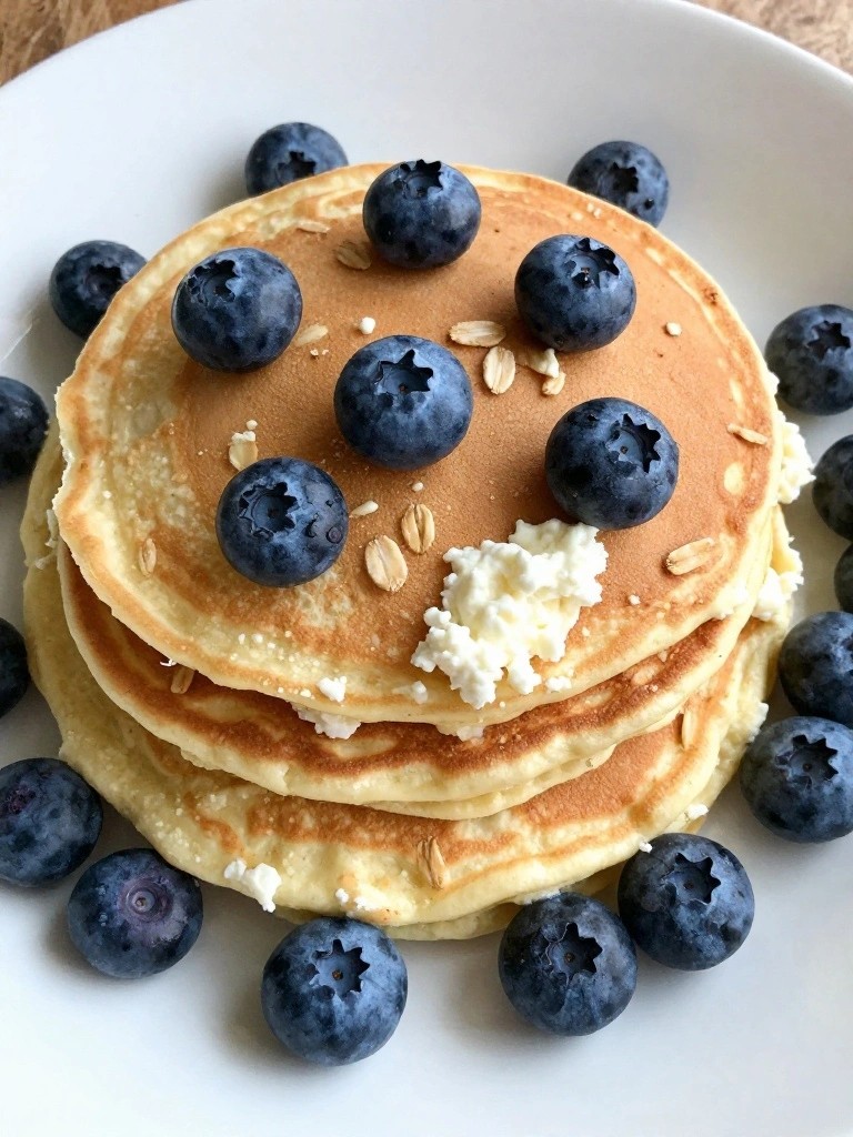 Protein Pancakes with Cottage Cheese and Blueberry Topping