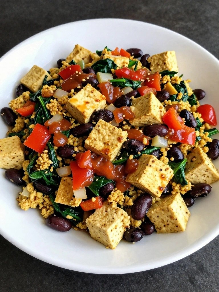 Tofu Veggie Scramble with Black Beans and Salsa