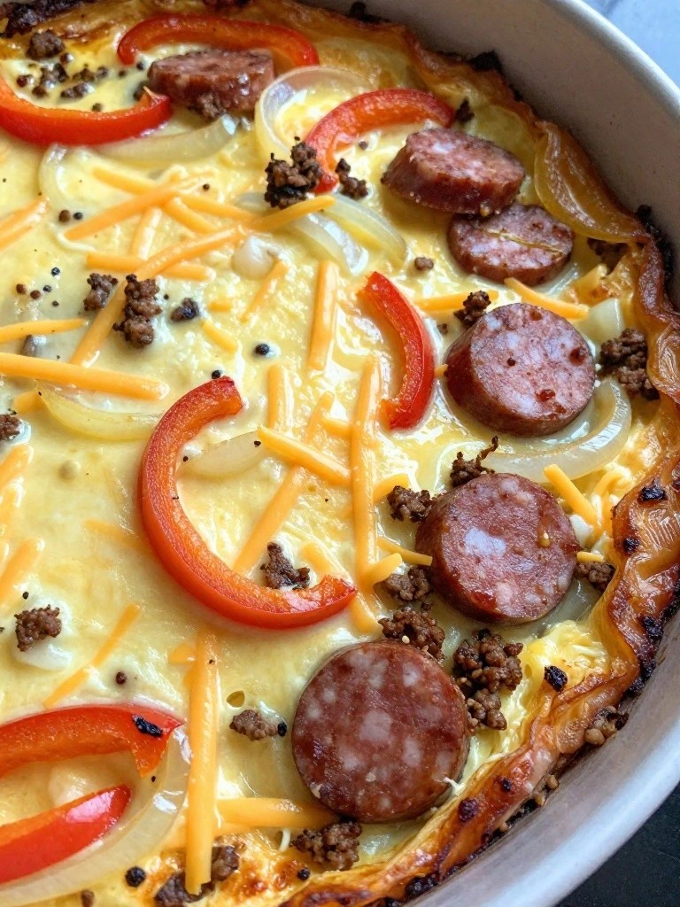 Sausage, Pepper, and Onion Overnight Egg Bake