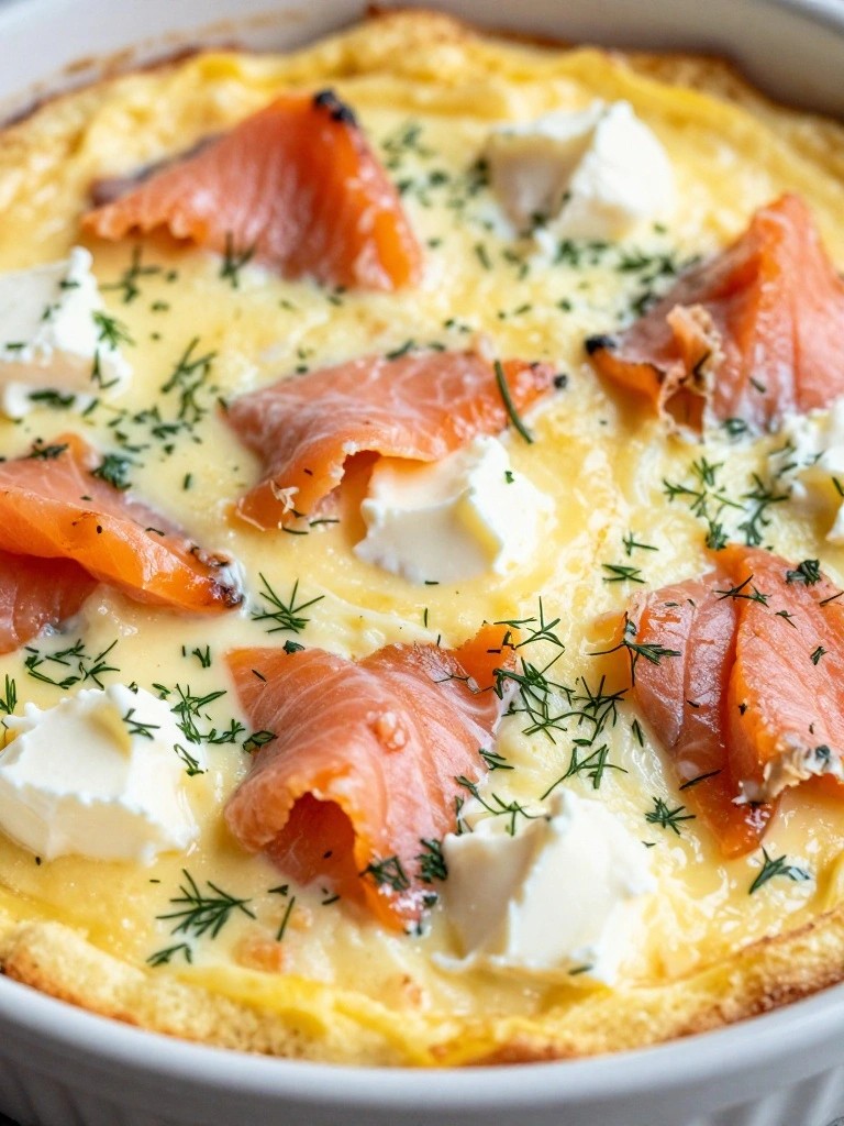 Smoked Salmon, Dill, and Cream Cheese Egg Bake