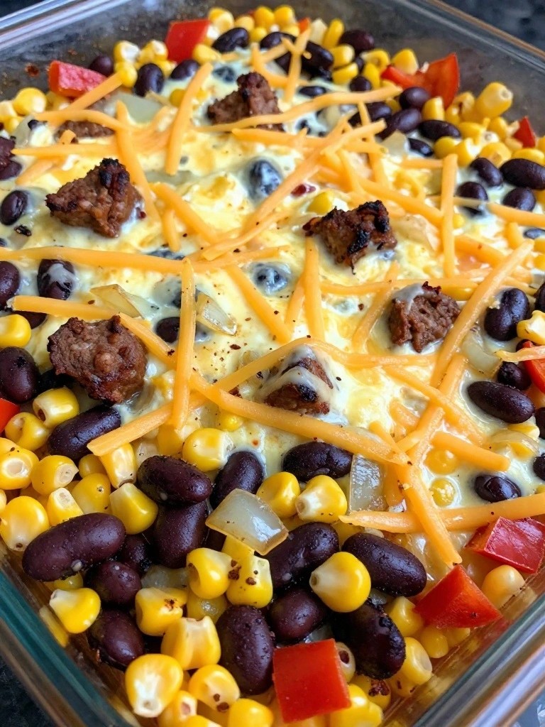 Southwest Chorizo, Black Bean, and Roasted Corn Egg Bake