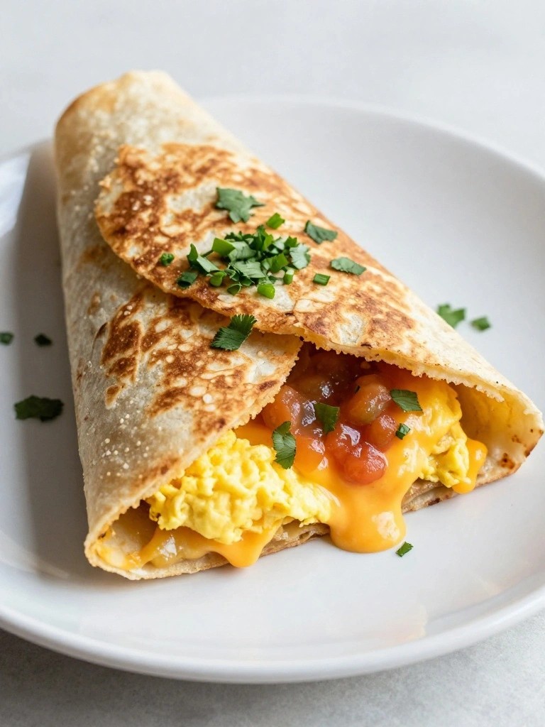 Breakfast Quesadilla with Scrambled Eggs and Salsa