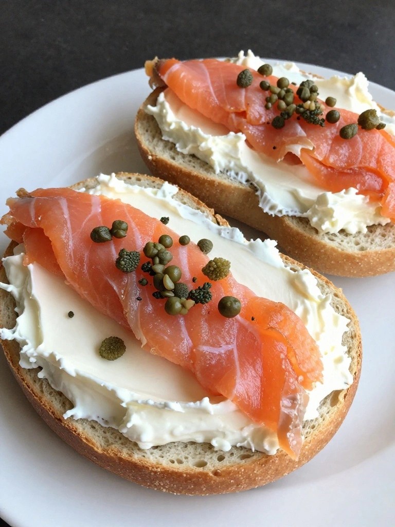 Smoked Salmon Bagel with Cream Cheese and Capers