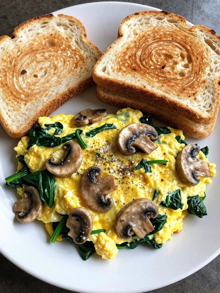 Spinach Mushroom Omelette with Whole Grain Toast