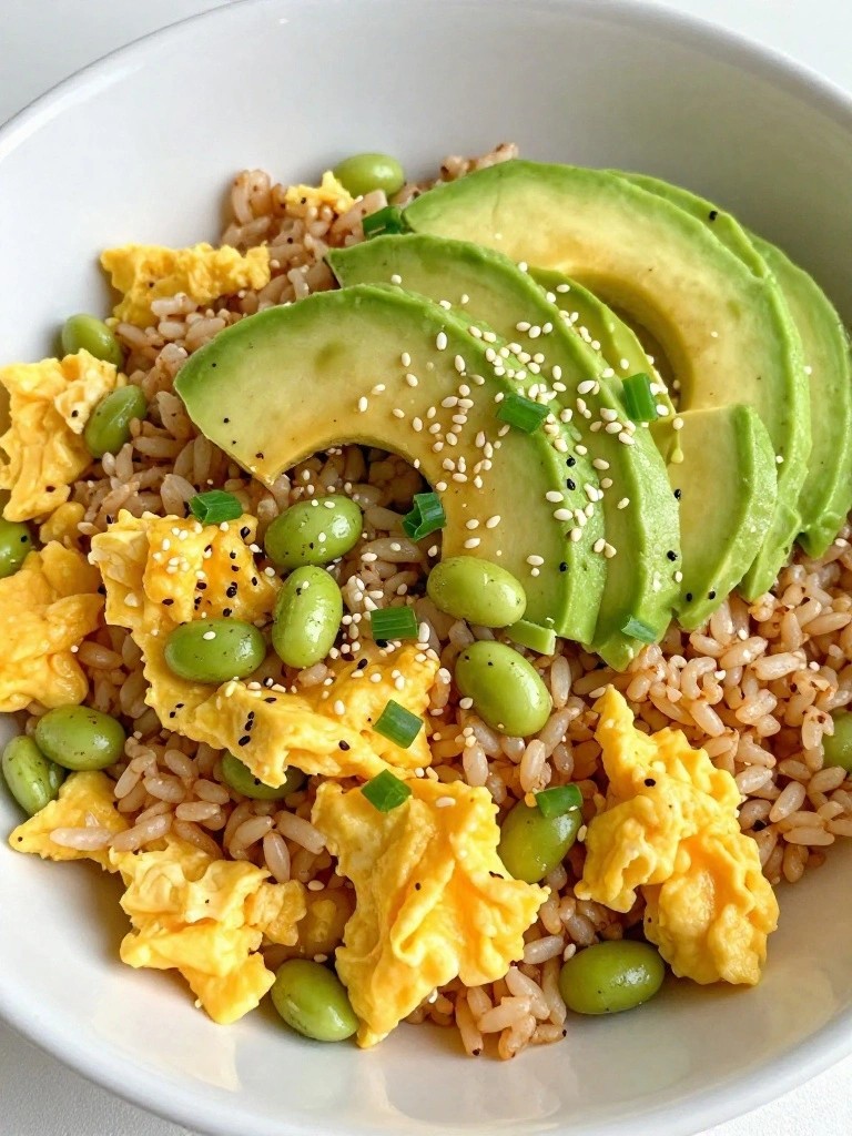Asian Sesame Egg Stir-Fry with Edamame, Avocado, and Brown Rice