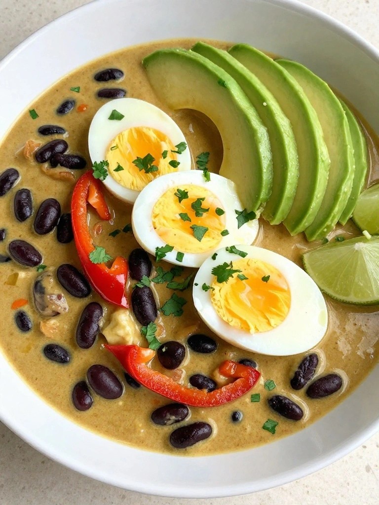 Thai Coconut Curry Breakfast Bowl with Eggs, Black Beans, and Avocado
