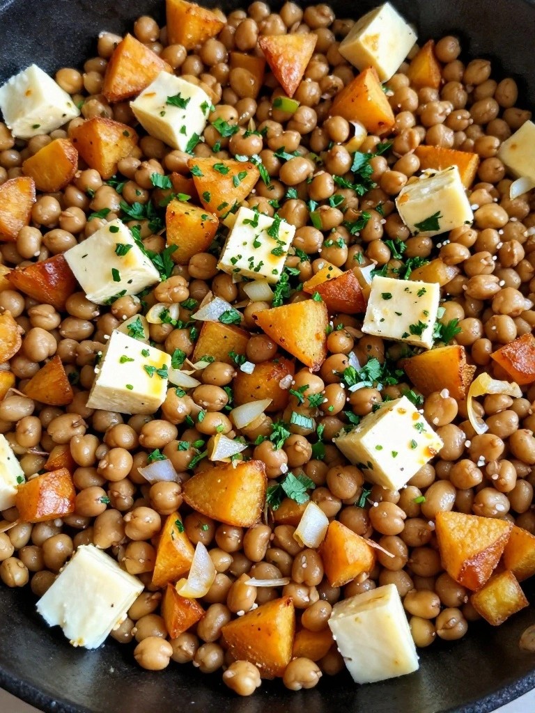 Garbanzo Bean and Halloumi Sweet Potato Hash