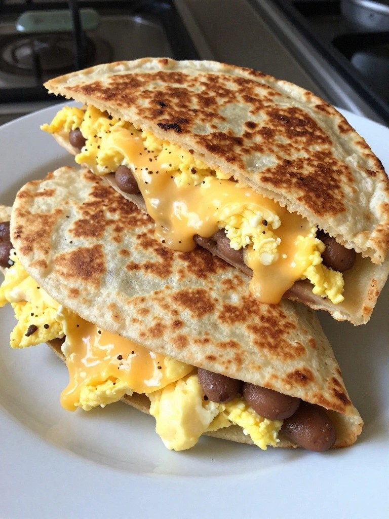 Refried Bean and Monterey Jack Breakfast Quesadillas