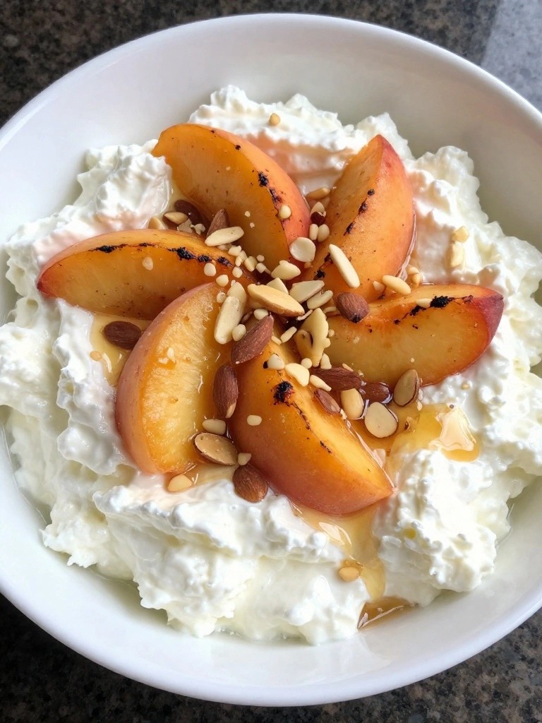 Cottage Cheese Bowl with Grilled Peaches and Almonds