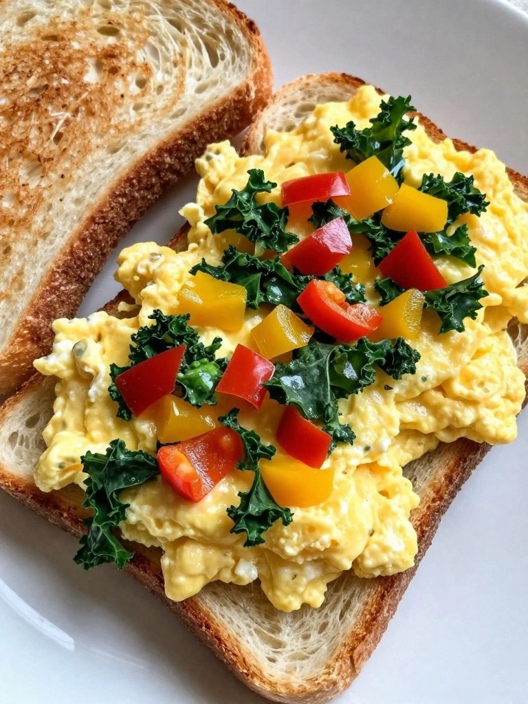 Scrambled Eggs with Kale and Bell Peppers on Sourdough
