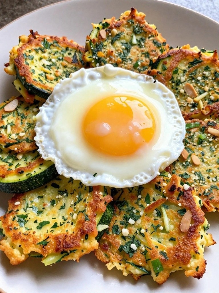 Zucchini and Herb Fritters with Poached Eggs