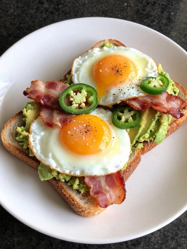 Jalapeño Bacon Avocado Toast with Over-Easy Eggs