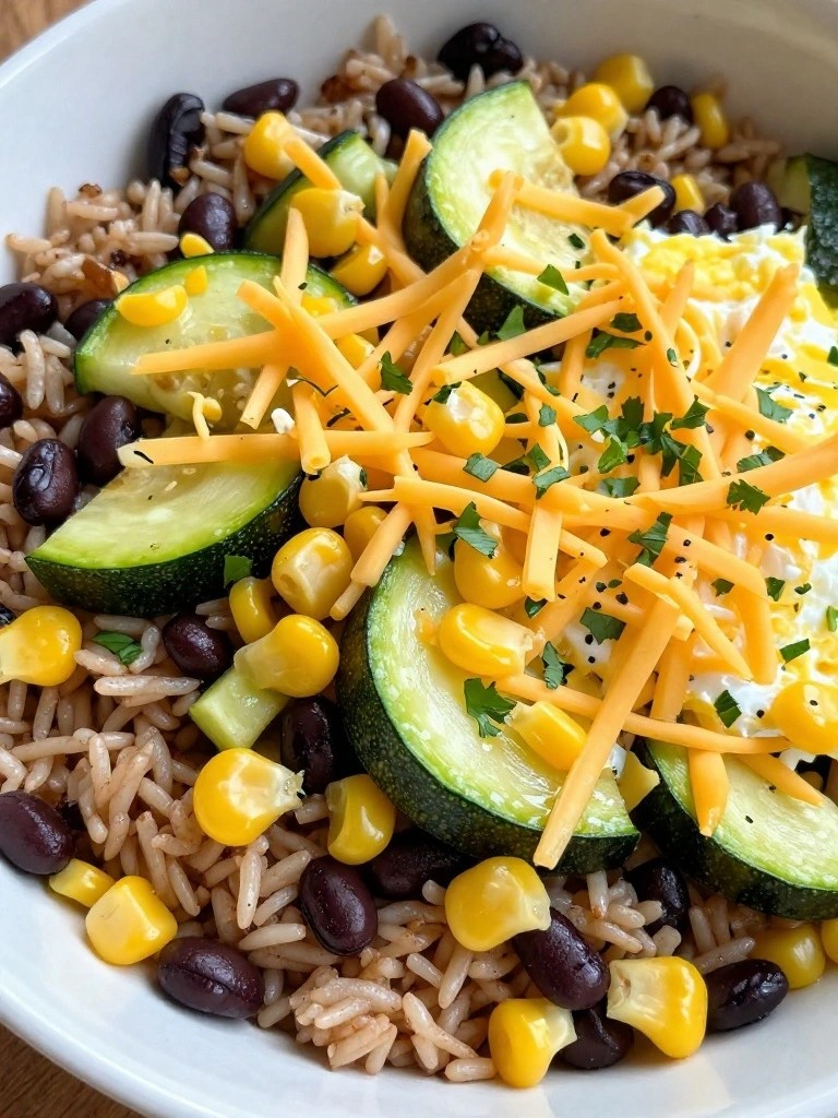 Zucchini and Corn Breakfast Burrito Bowls