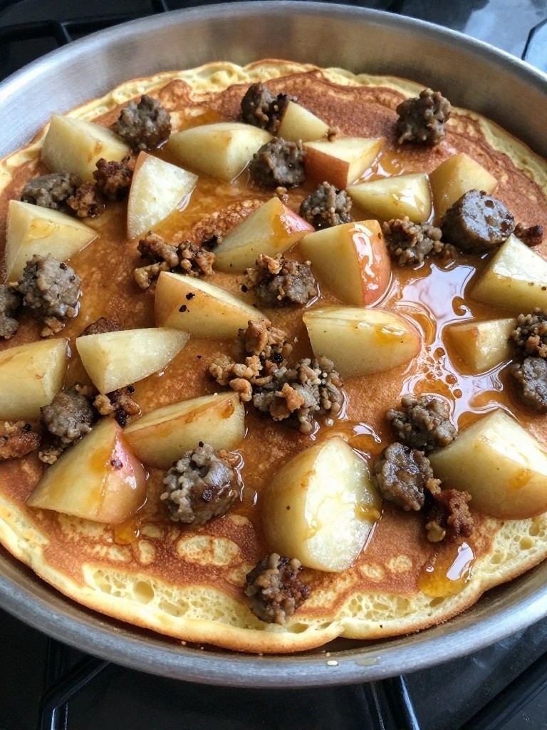 Apple Sausage Pancake Skillet with Maple Drizzle