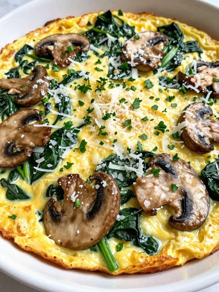 Creamy Mushroom Spinach Frittata Skillet