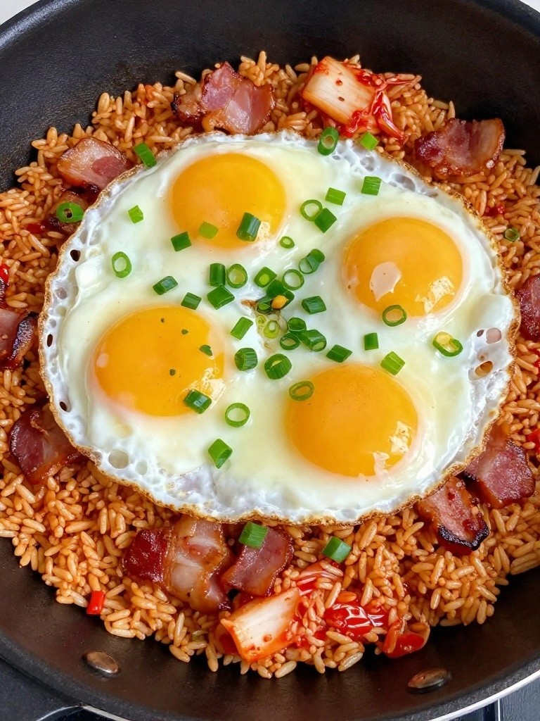 Kimchi Bacon Fried Rice Breakfast Skillet
